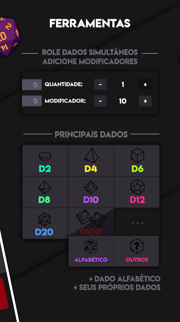 Aplicativo para rolar dados em jogos de tabuleiro