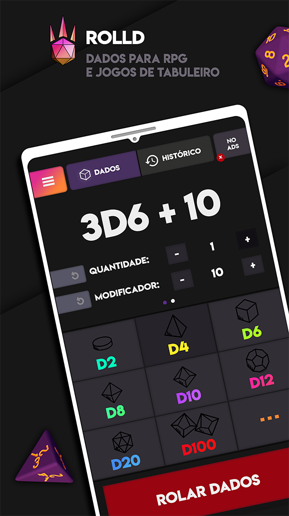 App de dados virtuais para RPGs e jogos de tabuleiro